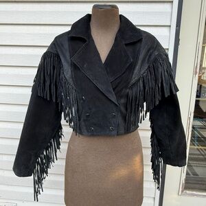 Insane Vintage 80s Black suede fringe jacket with rockstar western vibes 🖤